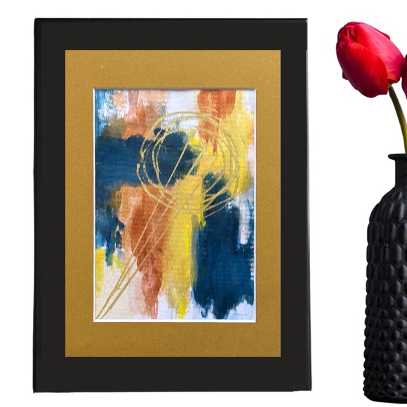 Hand Crafted Other - Hand Painted Watercolor Painting Original Abstract with Gold Mat 8x10” Signed